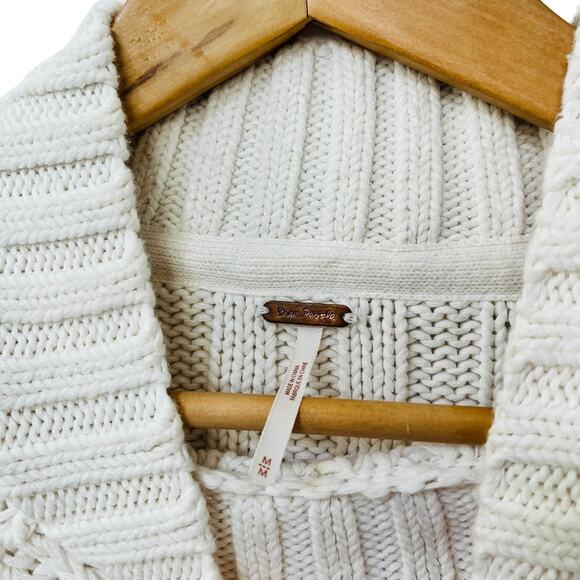 Free People Womens Sweetheart Chunky Knit Sweater Size M White Boho Fisherman - Picture 5 of 7